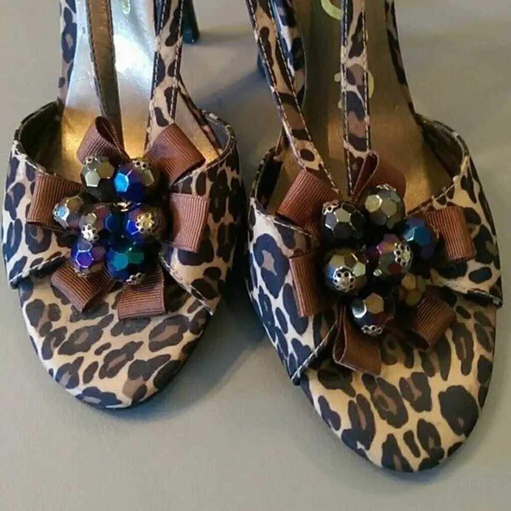 Unisa Animal Print Beaded Heels Size 5.5